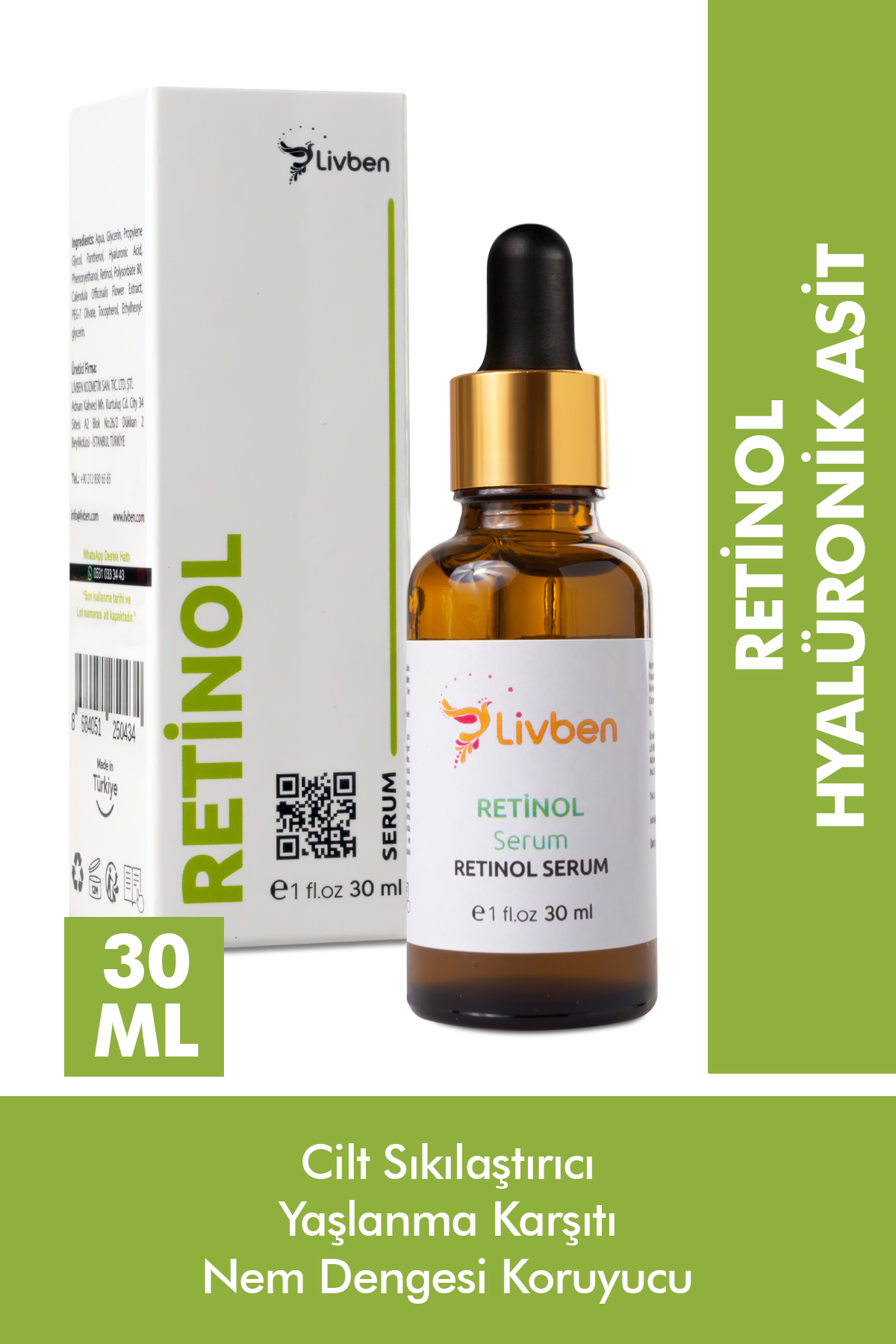 Livben ® Arındırıcı Makyaj Ve Yüz Temizleme Köpüğü 200 ml ve Anti-aging Retinol Serum 30 ml