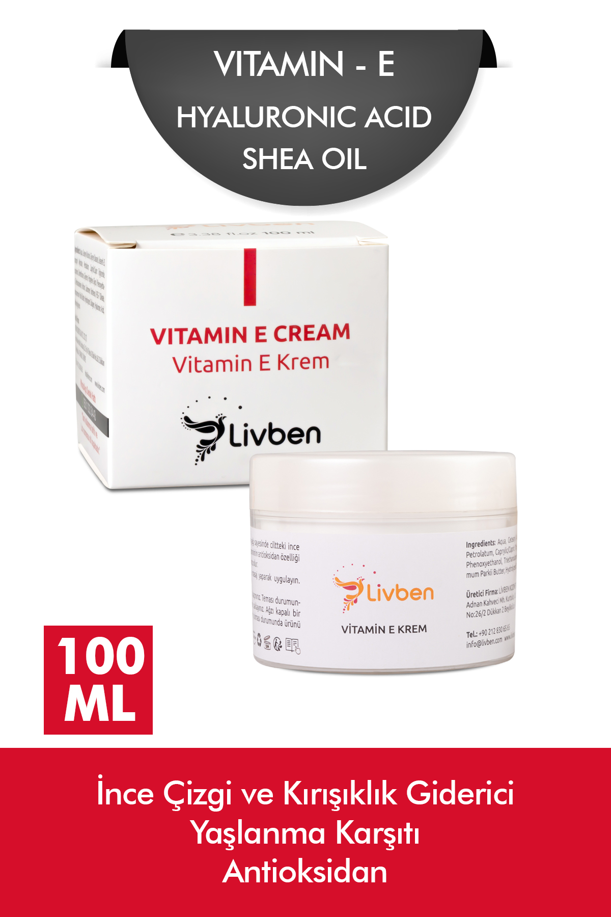 Livben ® Cilt Tonu Eşitleyici Beyazlatıcı Serum 30 ml ve Yaşlanma Karşıtı Vitamin E Krem 100 Ml