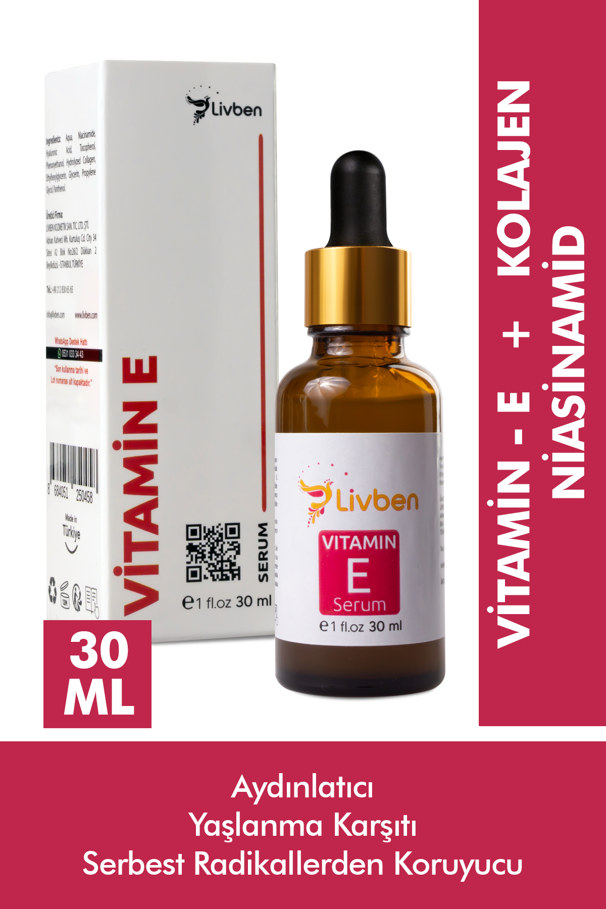 Livben ® Temizleyici Nemlendirici Köpük 200 ml ve Kırışıklık Giderici Vitamin E Serum 30 ml