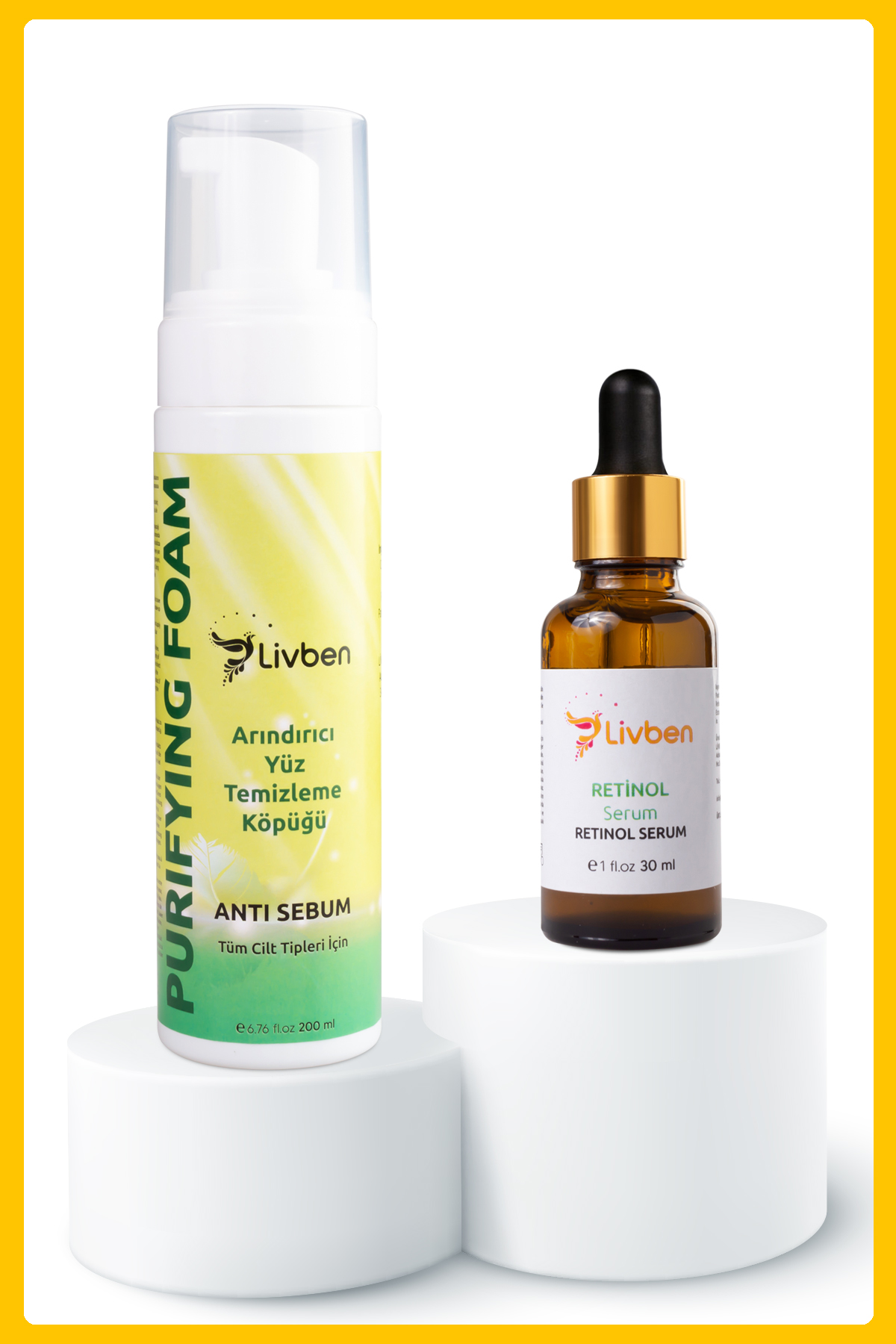 Livben ® Arındırıcı Makyaj Ve Yüz Temizleme Köpüğü 200 ml ve Anti-aging Retinol Serum 30 ml